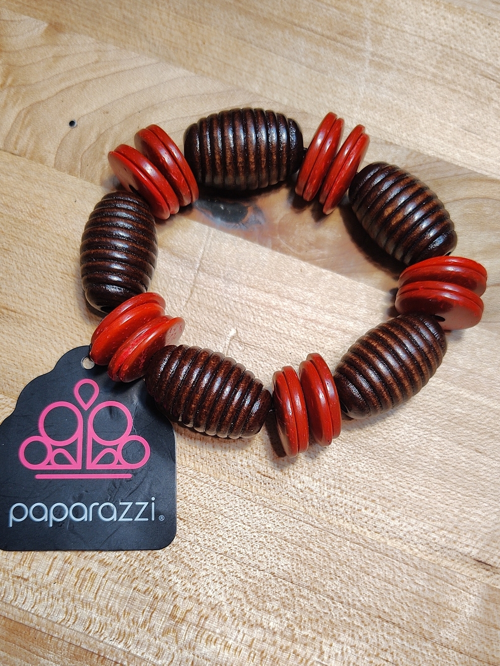 Bracelet - Paparazzi wooded red And brown Stretch